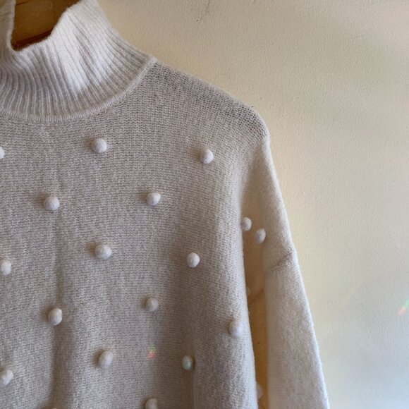 Madewell Pom Pom Turtleneck Sweater Tunic Size Medium M in Cream/White - Picture 2 of 6